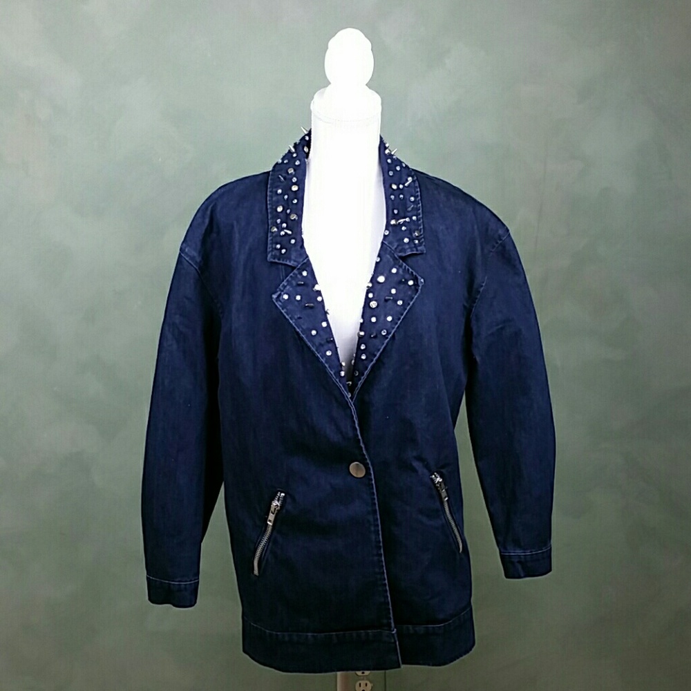 Forever 21 Womens Denim Jean Jacket Studded Spiked